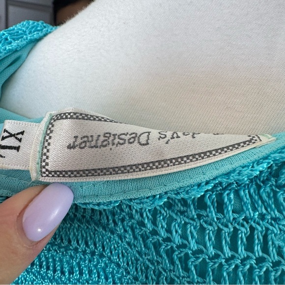 Vintage Fairycore Teal Crochet Swim Cover-Up knit mermaidcore XL - Picture 7 of 8